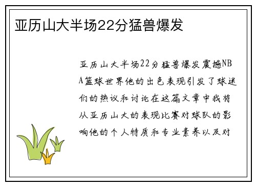 亚历山大半场22分猛兽爆发